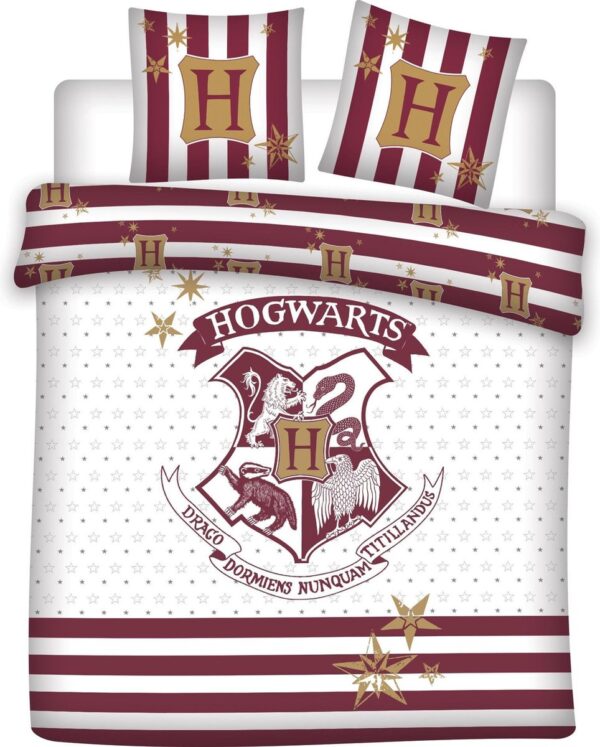 Harry Potter Dekbedovertrek - Hogwarts wit/rood katoen